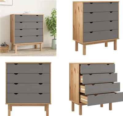 Obrázek produktu pro vidaXL Zásuvková skříň OTTA Brown&Grey 76,5x39,5x90 cm masiv - Zásuvková skříň - Zásuvkové skříně - Komoda - Komoda se zásuvkami