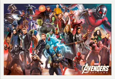 Produktbild von Avengers - Poster - Endgame - Line Up + Wechselrahmen, Shinsuke® Maxi MDF weiss, Acryl-Scheibe