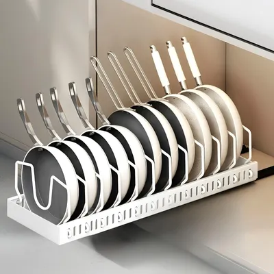 Immagine prodotto di Porta pentole e coperchi con 12 scomparti regolabili, bianco, per cassetti da cucina