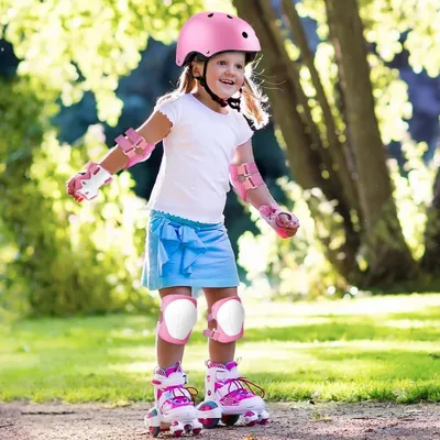 Produktbild von Schutzausrüstung für Kinder - 5-in-1 Set mit Knie- und Handgelenkschützern - 3-11 Jahre - für Rollschuhlaufen, Radfahren, Skateboarden und Extremsportarten