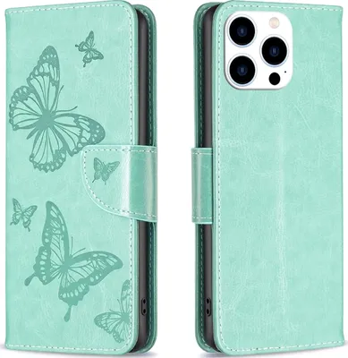 Produktbild von Mobigear Butterfly iPhone 15 Pro Hülle Klapphülle Geldbörse - Grün