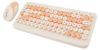 Image de Ensemble clavier et souris sans fil 2,4 GHz, style rétro avec touches rondes, pour la maison, couleur orange