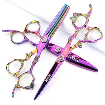 Immagine prodotto di Forbici per capelli color lilla, lunghezza 6/7 pollici, acciaio inossidabile 440C, set da 3 pezzi