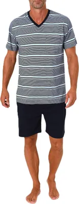 Produktbild von Normann Herren Schlafanzug Shorty kurzarm Pyjama in Streifenoptik – auch in Übergröße ; blau , 56