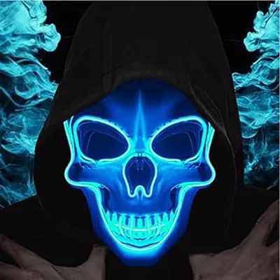 LED-Skelettmaske mit 3 Lichtmodi, Halloween-Kostüm, 25 cm
