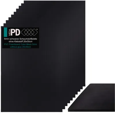 Produktbild von PD Media Foamboard 20x30 cm 5mm Schwarz 10 Stück Leichtschaumplatte PVC Architekturpappe Modellbauplatte