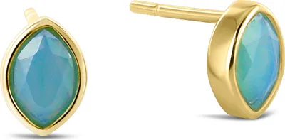 Produktbild von New Bling 9NB-0857 Zilveren Oorknopjes - Dames - Chrysophrase Bluish Stone - Ovaal - 8,5 x 6,5 mm - Zilver - Gold Plated (Verguld/Goud op Zilver)