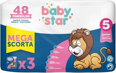 Imagen del producto de Pañal Babystar Megascorta, talla 5, 48 unidades