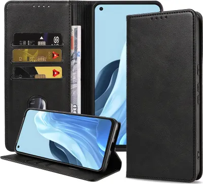 Produktbild von Smartphonica Handytasche passend für Oppo Reno 7 5G Kunstlederhülle mit Magnetverschluss und Kartenhalter Buchhülle mit Klappe - Schwarz