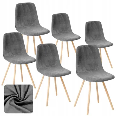 Produktbild von Stuhlhusse - Grau - 6 Stück - Samt - Bezug für Skandinavische Stühle - Universal - Stretch