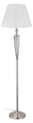 Zdjęcie produktu dla Lampa stojąca Relaxdays w stylu antycznym, abażur z tkaniny, ozdobna metalowa podstawa, E27, lampa stojąca do salonu, wys. x gł.: 157 x 42 cm, srebrno-biała