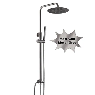 Produktbild von JOHO Edelstahl Duschset ohne Armatur, Regendusche Duschsystem mit Duschkopf, Duschstange, Duschschlauch, Kopfbrause D25cm Gunmetal Grau