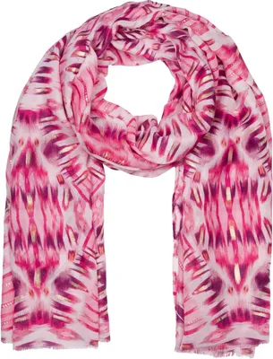 Produktbild von styleBREAKER Damen Schal Batik Shibori Muster mit Metallic Streifen, Leichtes Ethno Tuch mit kurzen Fransen 01016228