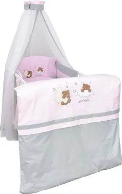 Produktbild von Baby-Delux Baby Bettwäsche Bettset 4-tlg Bettausstattung Nestchen Himmel mit Stickerei Traumland Rosa Grau