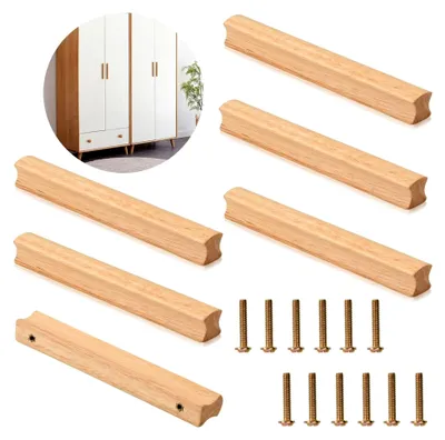 Produktbild von 6 Möbelgriffe aus Holz, Schrankgriffe mit Schrauben, Lochabstand 160 mm, Universelle Küchengriffe für Schränke, Büros und Küchen