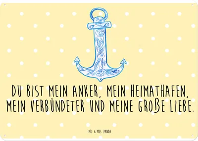 Produktbild von Mr. & Mrs. Panda Wandbild Anker Blau DIN A4 - Gelb Pastell - Geschenk, Schild, Blechtafel, Retro Blechschild, Lustige Sprüche, Türschild Metall, tafel