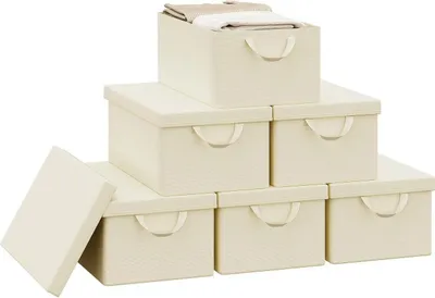 Produktbild von WOLTU 6er Set Aufbewahrungsboxen mit Deckel, mit Griffen, faltbar, Creme, 27L(48x29x20 cm)