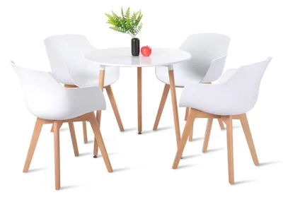 Produktbild von Essgruppe 4 Stühle und 1 Tisch Weiß Skandinavisch Rund 80x80cm