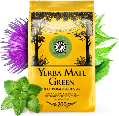 Zdjęcie produktu dla Herbata Yerba Mate MATE GREEN Matetox Detox 200 g - brazylijskie zioła yerba mate - liść melisy, środek przeczyszczający, rumianek - naturalne składniki
