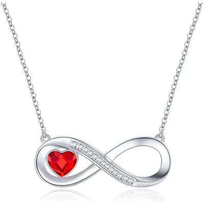 Immagine prodotto di Collana da donna con ciondolo a forma di cuore infinito, in argento 925, colore rosso, con zirconi, inclusa confezione regalo