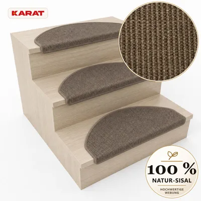 Produktbild von Sisal Stufenmatte Goa aus 100 % Sisal Treppenmatte halbrund mit Klebestreifen Taupe 23,5 × 65 cm