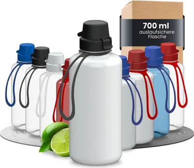 Immagine prodotto di Borraccia per bambini "School" 700 ml - borraccia in Tritan infrangibile con laccetto - senza BPA, a prova di perdite, lavabile in lavastoviglie - ideale per l'asilo, la scuola e lo sport - bianco/nero