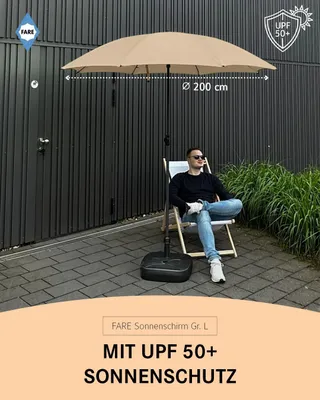 Produktbild von FARE Sonnenschirm L Höhenverstellbar Knickvorrichtung Lichtschutzfaktor UPF 50+ ⌀200cm, Farbe:Natur