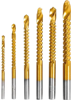 Produktbild von Titanium Coated HSS Twist Drill Bits - 6pcs 3-8mm Serrated Grooving Cutting Carpenter Side Cutting Tap Spiral Saw Drill Bit Woodworking Wood Metal Plastic Hole Holesaw Tool