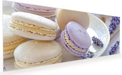Produktbild von Küchenrückwand Spritzschutz Glas mit Motiv Lavendel Macarons 40 x 40 cm
