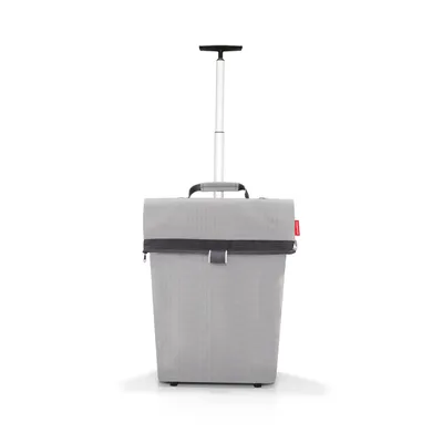 A grey trolley bag with a telescopic handle against a white background.