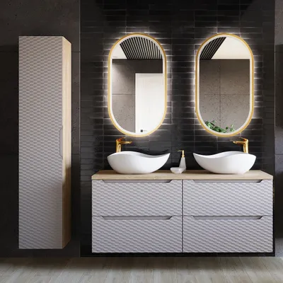 Produktbild von Badmöbel Set 4-teilig mit 120cm Doppelwaschtisch, Eiche mit beige, OLUO-56-BEIGE