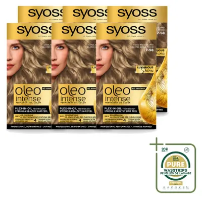 Productafbeelding van 6 x SYOSS Oleo Intense 7-58 Koel Beige Blond - Permanente haarkleuring zonder ammonia - Voordeelverpakking - 6 stuks