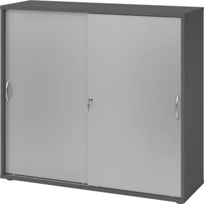 Produktbild von bümö Schiebetürenschrank office - 3 Ordnerhöhen - Griff: Bogengriff (Metall), Nachbildung: Graphit/Silber