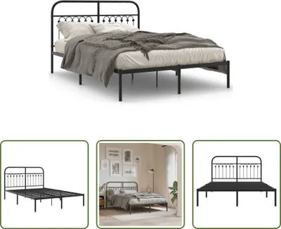Produktbild von The Living Store Bettgestell mit Kopfteil Metall Schwarz 140x200 cm