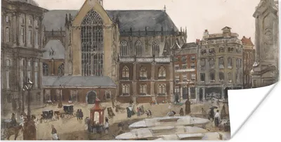 Produktbild von MuchoWow® Poster Dam-Platz in Amsterdam - Gemälde von George Hendrik Breitner 150x75 cm - ohne Rahmen