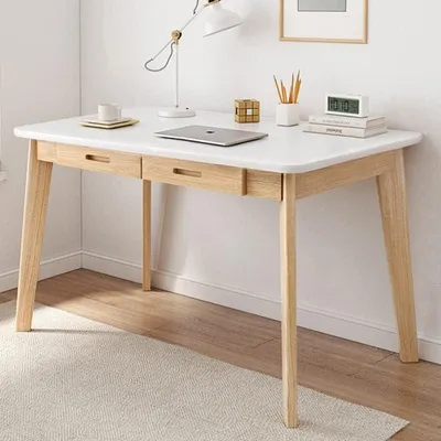Produktbild von Holz Kleiner Schreibtisch mit Schubladen - Computertisch im Heimbüro, Weiß, 100cm