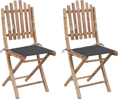 Produktbild von The Living Store Klappbare Gartenstühle 2 Stk. mit Kissen Bambus