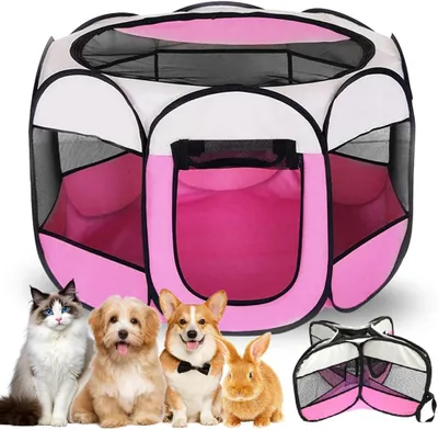 Imagen del producto de Jaula plegable para perros, de 74 x 74 x 43 cm, color rosa, para animales pequeños