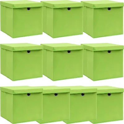 Obrázok produktu pre Úložné boxy s vekom 10 ks, zelené 32x32x32 cm, látka
