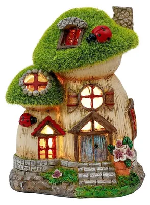 Produktbild von Solar Feenhaus Pilz Gartendeko aus Kunstharz, handbemalt, wetterfest mit warmweißem LED Licht