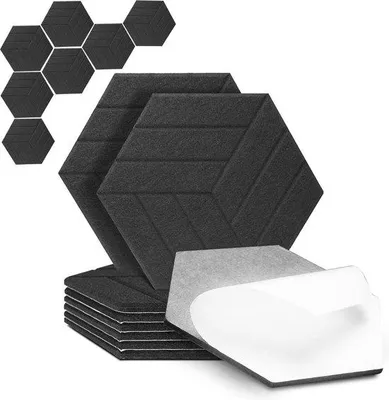 Produktbild von Famanu Akustikpaneel Schallisolierung - 16 Stück - hohe Dichte - 30 x 26 x 0,9 cm - sechseckig - schwarz