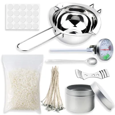 Imagen del producto de Kit para fabricar velas, incluye cera de soja, termómetro, mechas, recipiente para fundir y materiales para hacerlas tú mismo. 1 juego