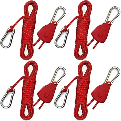 Obrázok produktu pre Popruhy na upevňovanie, remene s ratchetom, paracord 550, reflexné, 4,6 m, červené, 4 kusy