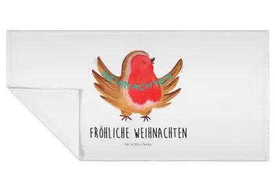 Produktbild von Mr. & Mrs. Panda Handtuch Rotkehlchen Weihnachten - Weiß - Geschenk, Frohe, Heiligabend, Flauschtuch, Weihnachtsgruß, Vogel, Händehandtuch, Winter, Frotteehandtuch