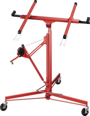Produktbild von Wiltec XXL Plattenheber bis max. 68 kg, Höhe 140-350 cm, max. Breite 2,90 m, Trockenbau Montagehilfe 1-Mann-Bedienung, 3 Räder mit Feststellbremse, rot