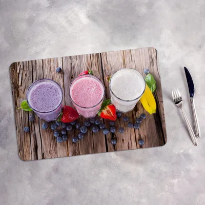 Produktbild von Tischset 4x45x30 cm + 10fi cm Platzset Tischmatte Platzmatte Untersetzer - Milch Erdbeeren Heidelbeeren