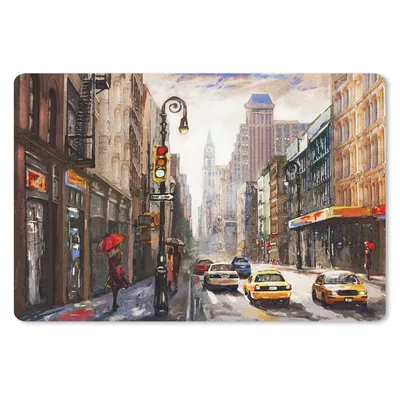 Produktbild von MuchoWow® Schreibtischunterlage Gemälde - Stadt - Auto - Öl 60x40 cm - XXL Mauspad - Großes Mauspad