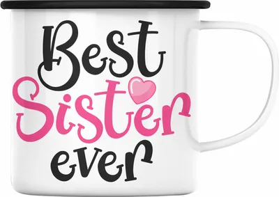 Produktbild von Trendation - Best Sister Ever Emaille Tasse Geschenk für Schwester Geschenkidee Beste Schwester Geburtstag (Schwarz)