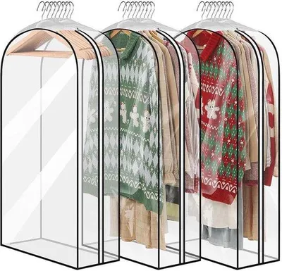 Image de Housses de protection transparentes Unyqoos® avec fermeture éclair – Fabriquées en PEVA, avec plis latéraux de 10 pouces, elles offrent de la place pour jusqu'à 10 costumes ou 8 manteaux d'hiver