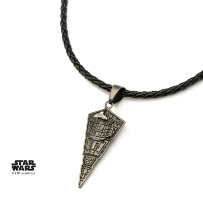 Produktbild von Star Wars – Herren-Anhänger aus Edelstahl „Star Destroyer“, schwarzes Leder